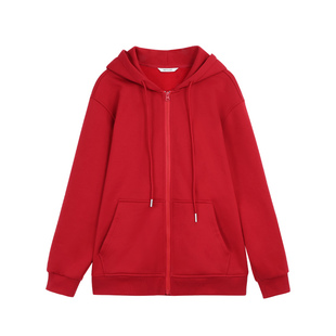 NEVA HU幕后玩家 红色连帽拉链加绒卫衣女宽松阔腿直筒裤休闲套装