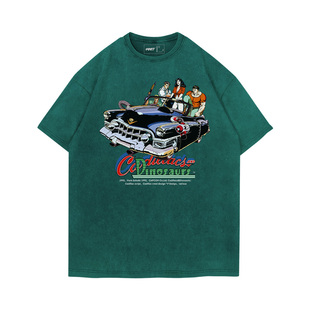 TEE7-复古街机游戏凯迪拉克恐龙快打T恤水洗做旧vintage纯棉宽松