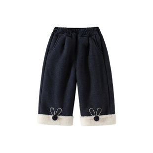 女童裤子冬装2025新款洋气宝宝加绒加厚休闲裤冬季儿童直筒阔腿裤