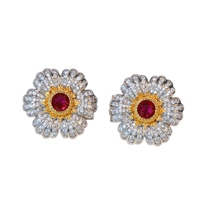 「红葵」布契拉*90年代高珠双色满锆红宝耳饰新年floremure古董廊