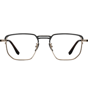 双梁款纯钛眼镜框男款近视可配度数设计师款多边形大框撞色眼镜架