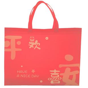 红色喜庆袋子欢喜龙新年礼品袋无纺布覆膜手提袋高端服装店环保袋