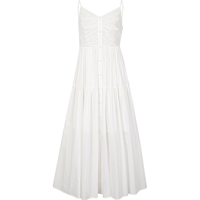 KBNE连衣裙白色V领吊带裙2025夏新款欧若度假日风开叉小白裙子女