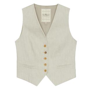 谜底短款马甲女士夏亚麻老钱风V领无袖上衣配丝巾242MM0552