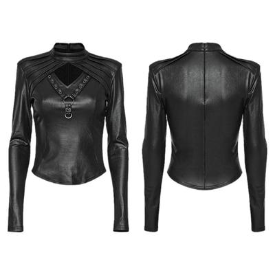 朋克女装立领复古修身T恤