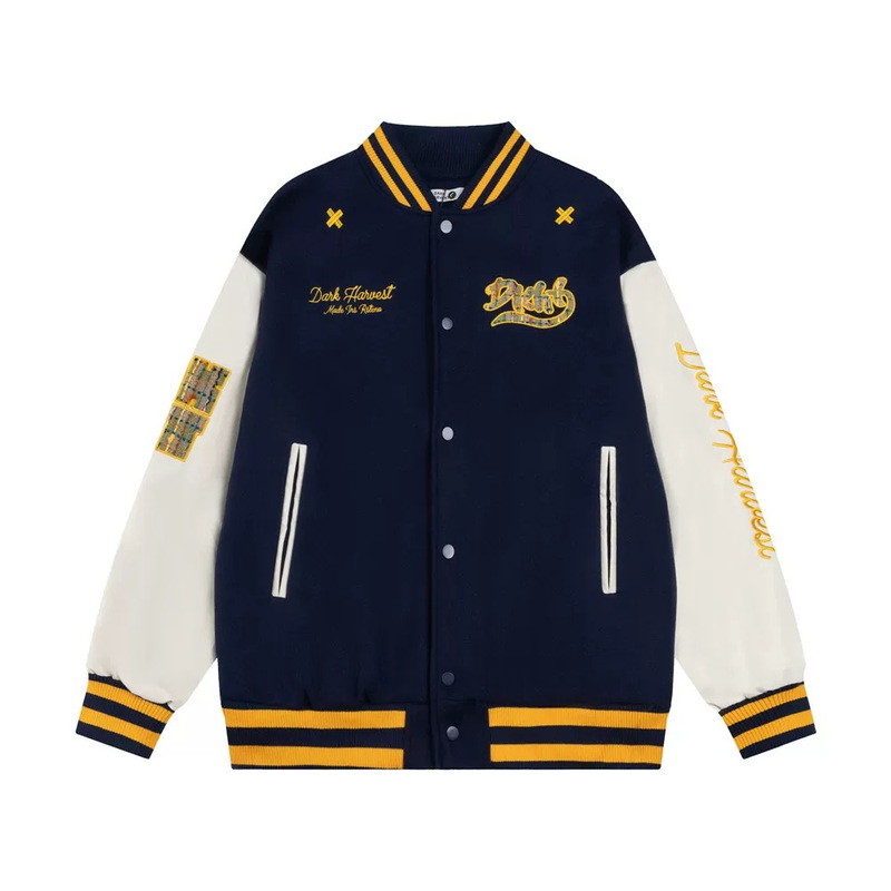美式潮牌字母刺绣棒球服男女春秋撞色设计感宽松休闲情侣夹克外套