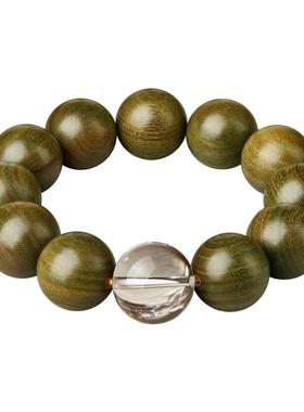 绿檀木手串白水晶五行补木金手链