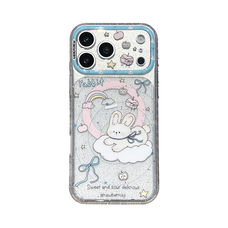 LEKAIKU粉色兔子蓝色小狗适用iphone苹果17promax可爱16pro卡通15全包相机ai五金按键精孔气囊防刮磁吸手机壳