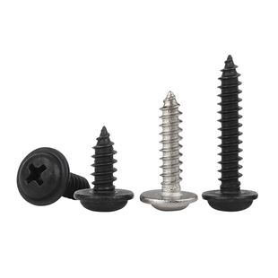黑色304不锈钢十字圆头带垫自攻螺丝钉盘头带介尖尾螺钉M2M3M4M5