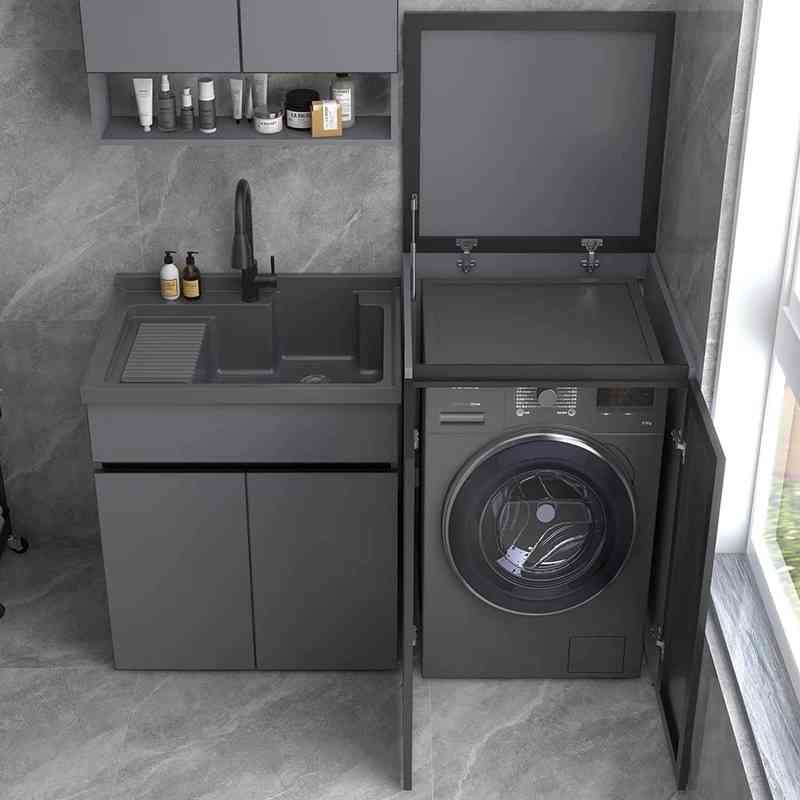7T定 制铝合金阳台洗衣柜组合一体石英石盆太空铝波轮滚筒洗衣机