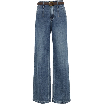 ONLY复古腰带长裤直筒裤牛仔裤