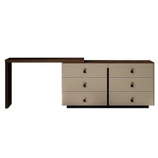 伸缩马鞍皮梳妆台斗柜一体卧室高级全实木梳化妆桌收纳柜一体