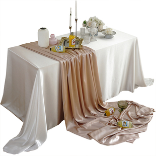 白色茶歇甜品台桌布轻奢高级感丝绸缎面生日结婚礼布置布拍摄背景