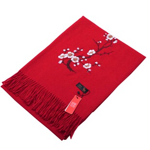 羊绒围巾女大红色绣花中年披肩婚礼妈妈秋冬加厚保暖羊毛百搭两用