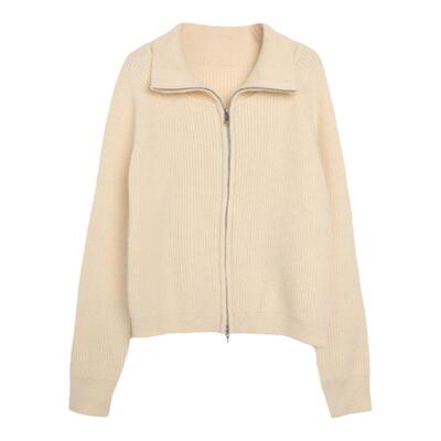 西町村屋休闲翻领开衫女装秋冬新款简约文艺百搭针织衫XH9D10115