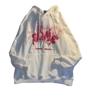 BOO原创复古冬季印花恶魔带角甜酷男生加绒加厚连帽卫衣情侣装ins