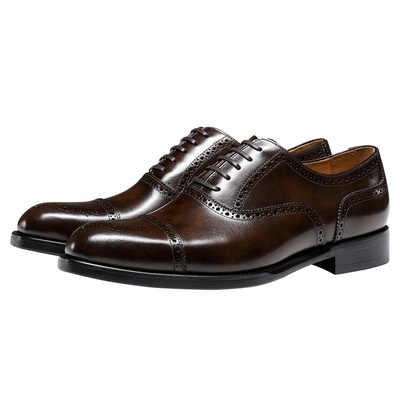 特吕弗棕色皮鞋布洛克雕花牛津鞋