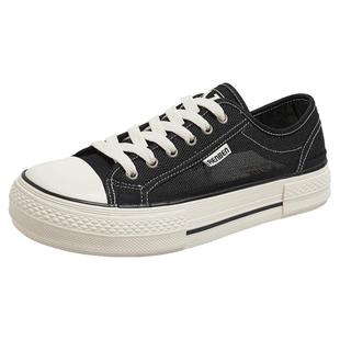 人本人本官方2025夏季新款黑色网面鞋透气休闲男鞋韩版复古潮板鞋