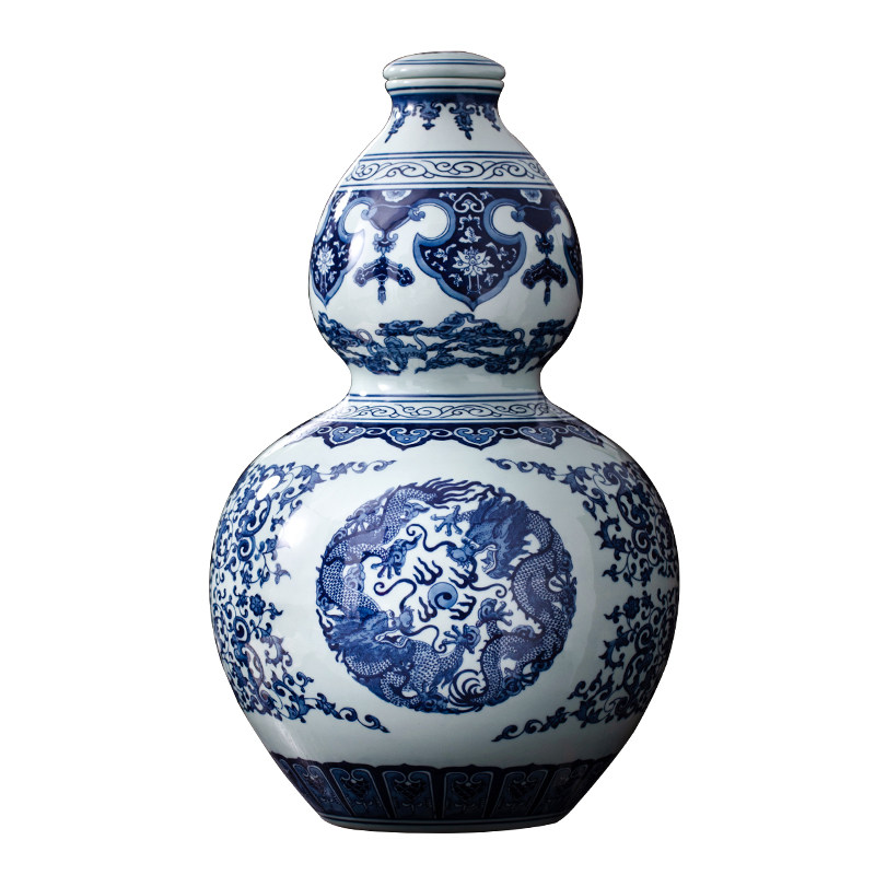 高端手绘景德镇陶瓷泡酒坛密封存酒缸20斤装葫芦青花白酒酒瓶家用