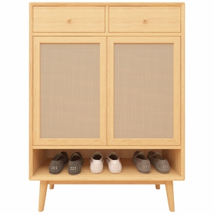 玄关走道倾城鞋柜印尼藤编橡木极简侘寂北欧现代新中式工业叙利亚