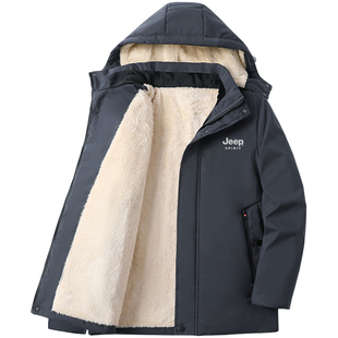 jeep吉普羊羔绒棉衣男外套爸爸装冬季东北棉袄中老年加绒加厚棉服