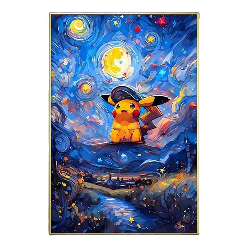 星空皮卡丘挂画梵高名画装饰画宝可梦pokemon海报电竞房间墙壁画
