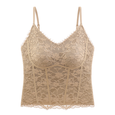 提未苏法式蕾丝带胸垫女吊带背心