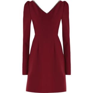 DPLAY秋季新法式果酱红V领闪钻连衣裙礼服裙订婚服回门服敬酒服