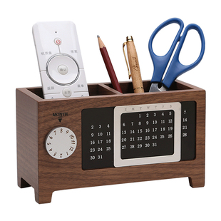 黑胡桃木笔筒实木轻奢高级感创意办公室桌面文具用品收纳盒木质大