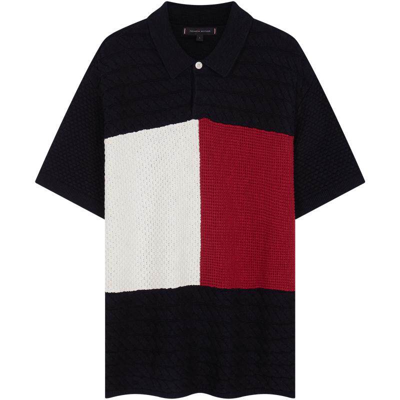 Tommy男装棉亚麻大旗标POLO衫