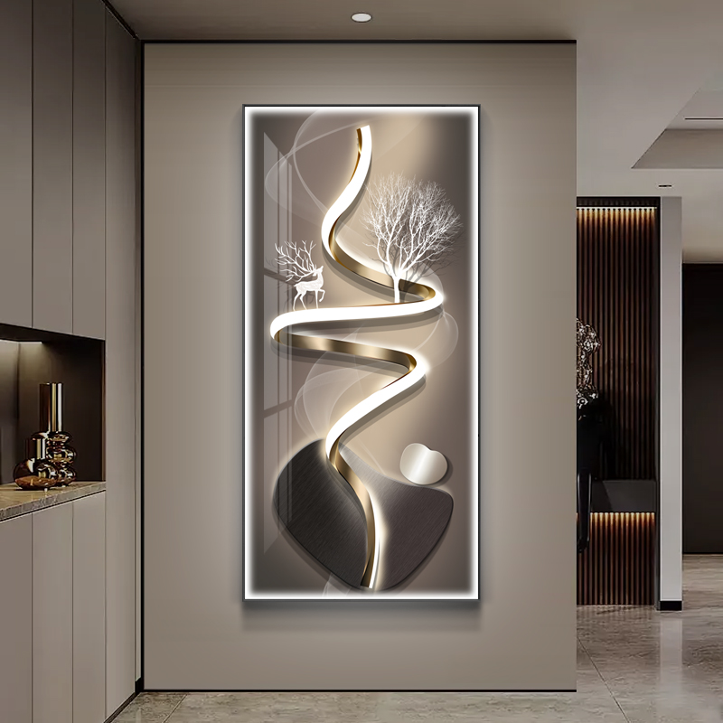 轻奢入户玄关装饰画现代简约走廊过道挂画高级感抽象石来运转壁画