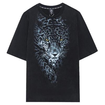 TCH短袖休闲街头烫钻豹子T恤