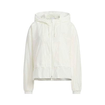 adidas阿迪达斯三叶草连帽夹克2026春女宽松白色风衣外套 KS2875