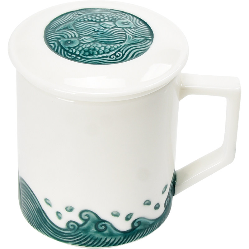 君器中式德化白瓷带滤喝茶杯