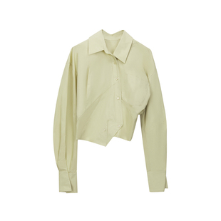 JNBY/江南布衣春秋衬衫女不规则长袖全棉宽松型设计感短款上衣