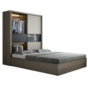 榻榻米衣柜床一体靠墙小户型次卧室组合现代简约全实木儿童储物床