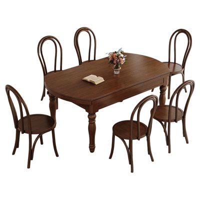 复古风全实木餐桌椅组合