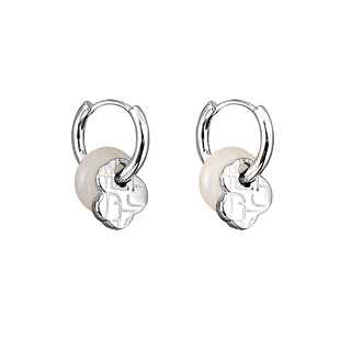 炙真银楼S925纯银耳环女天然和田玉耳饰耳圈中国风平安扣耳坠耳扣