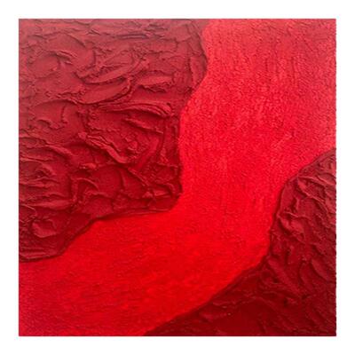 MHD原创手绘油画正方形红色《鸿运当头》油画肌理沙发餐厅客厅画