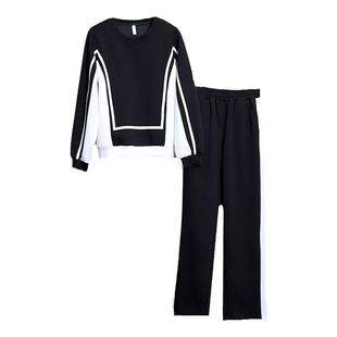 胖妹妹休闲时尚套装2025新款大码女装撞色圆领卫衣阔腿裤两件套女