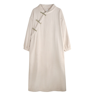 轩靓【抗静电】新中式睡裙女冬季加厚珊瑚绒睡衣法兰绒大码超长裙