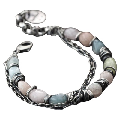 女925氧化纯银复古摩根石手链