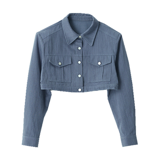 VCR STUDIO 高级感条纹牛仔短款外套女春廓形设计感辣妹夹克上衣