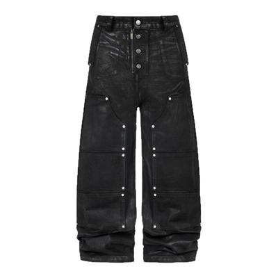 ANTIDOTE美式复古做旧刷腊排扣双膝休闲工装裤铆钉拼接弯刀阔腿裤