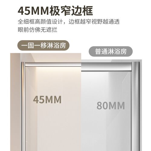 极窄淋浴房定制卫生间一体式浴室隔断玻璃单开平移门淋浴房隔断
