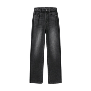 URLAZH有兰冬季新款复古炭黑百搭显瘦潮感高腰直筒休闲毛边牛仔裤