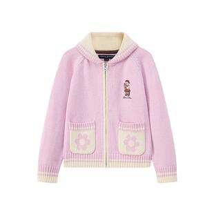 TeenieWeenie Kids小熊童装舒适秋冬女童亲子青果领针织开衫毛衣