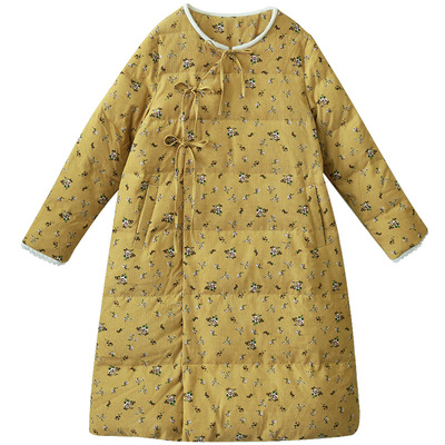 中式偏门襟系带加厚羽绒服女冬