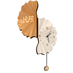 法式奶油风客厅转角时钟2026新款银杏叶数显电子钟表双面拐角挂钟