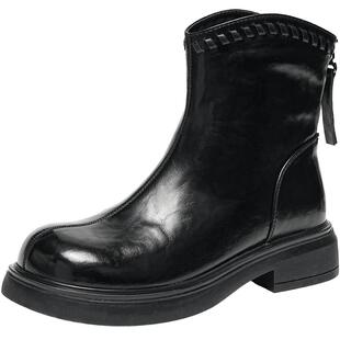 EBLAN/伊伴厚底编织马丁靴女2026春秋新款加绒切尔西短靴短筒靴子